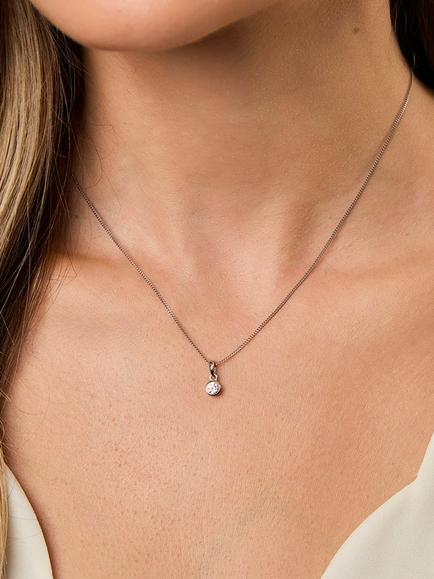 Jools by Jenny Brown 4mm Cubic Zirconia Solitaire Pendant Necklace - view 2, Silver
