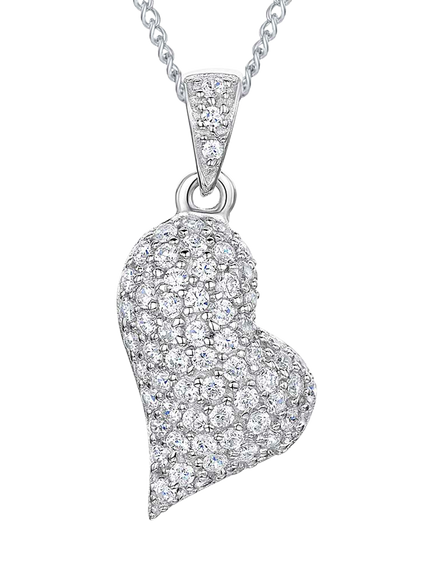 Jools by Jenny Brown Pave Set Cubic Zirconia Offset Heart Pendant Necklace, Silver, Silver