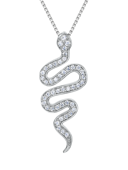 Jools by Jenny Brown Pave Set Cubic Zirconia Snake Pendant Necklace, Silver, Silver