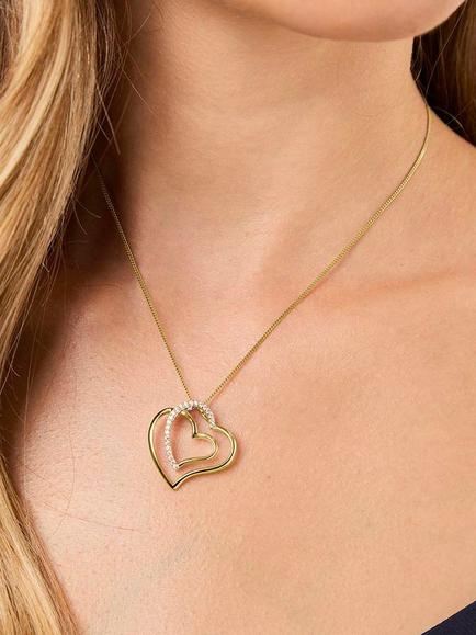 Jools by Jenny Brown Overlapped Double Heart Cubic Zirconia Pendant Necklace - view 2, Gold