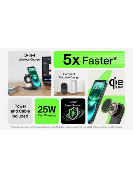 Belkin UltraCharge 3-in-1 Wireless Charger with Qi2, 25W, Black - view 2, Black