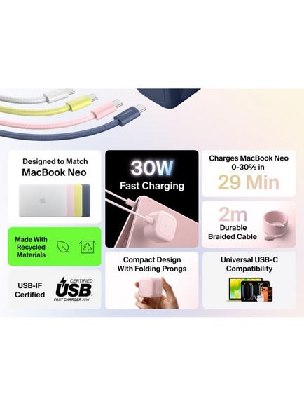Belkin BoostCharge Compact USB-C 30W Charger & Cable for MacBook Neo - view 2, Blush