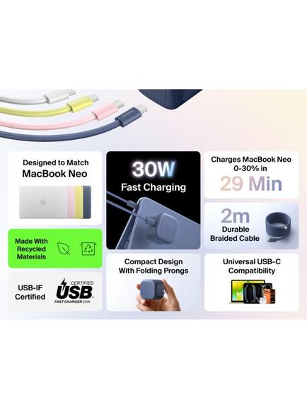 Belkin BoostCharge Compact USB-C 30W Charger & Cable for MacBook Neo - view 2, Indigo