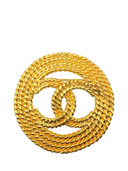 Pre-loved Vintage CHANEL CC Rope Brooch, Dated 1989, Gold, Gold