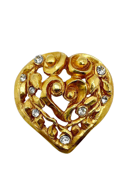 Pre-loved Vintage Christian Lacroix Heart Brooch, Signed Noel 91, Gold, Gold