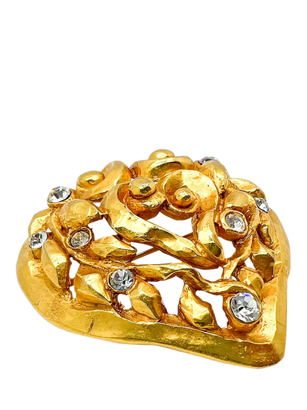 Pre-loved Vintage Christian Lacroix Heart Brooch, Signed Noel 91, Gold - view 2, Gold