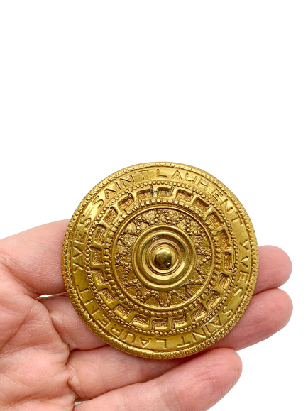 Pre-loved Vintage Yves Saint Laurent Shield Brooch, Gold - view 2, Gold