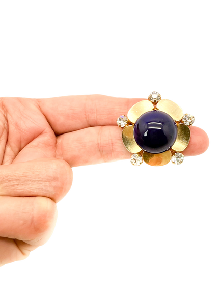 Pre-loved Vintage Christian Dior Lapis Flower Brooch, Dated 1967, Blue - view 2, Blue