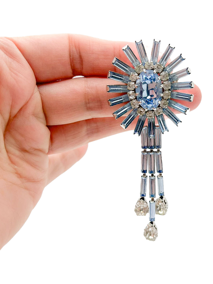 Pre-loved Vintage Schöffel Crystal Brooch, Blue - view 2, Blue