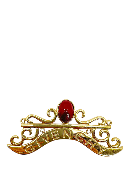 Pre-loved Vintage Givenchy Cabochon Logo Brooch, Gold, Gold