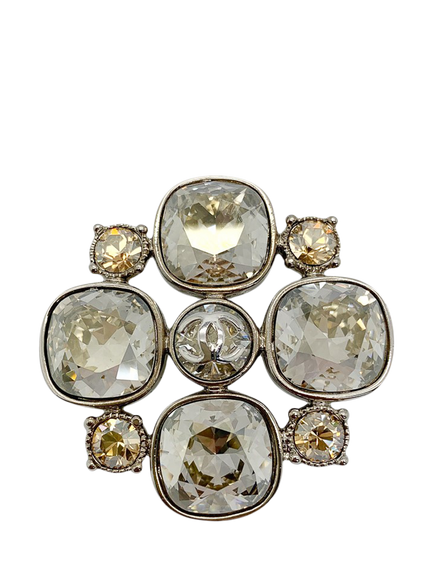 Pre-loved CHANEL Crystal Brooch, Dated 2009, Silver, Silver