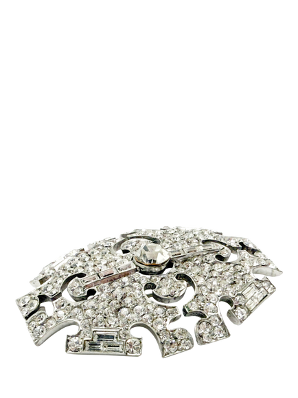 Pre-loved Antique Art Deco Plaque Brooch, Circa 1920s, Silver - view 2, Silver