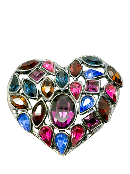 Pre-loved Vintage YSL Heart Crystal Brights Brooch, Circa 1980s, Pink, Pink Multi Coloured