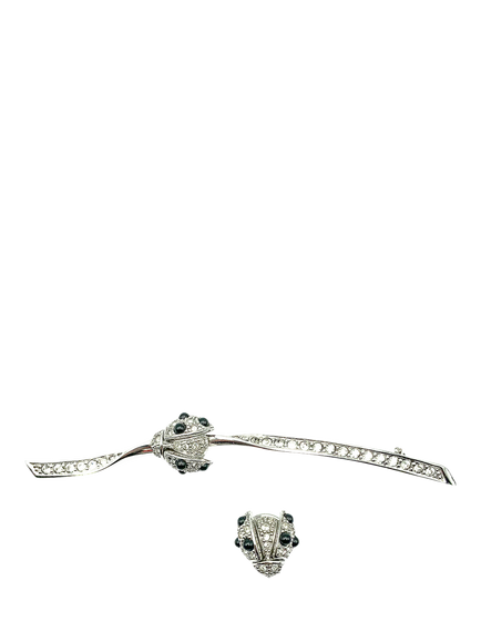 Pre-loved Vintage Christian Dior Ladybird Brooch and Tac Set, Silver, Silver