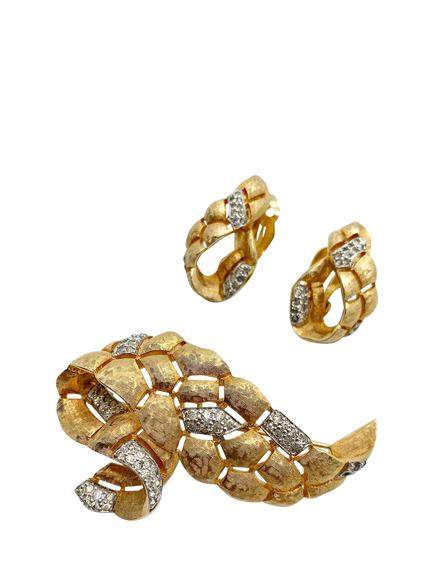 Pre-loved Vintage Jomaz Swag Brooch and Clip-On Earrings Set, Circa 1960s, Gold - view 2, Gold
