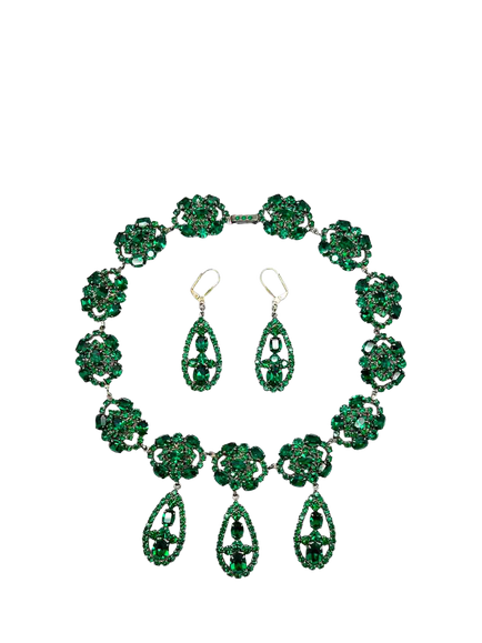 Pre-loved Vintage Crystal Demi Parure Necklace and Earrings Set, Emerald