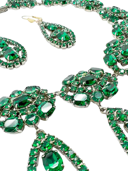 Pre-loved Vintage Crystal Demi Parure Necklace and Earrings Set - view 2, Emerald