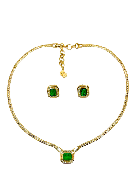 Pre-loved Vintage Dior Emerald Necklace and Earring Set, Circa 1980s, Gold