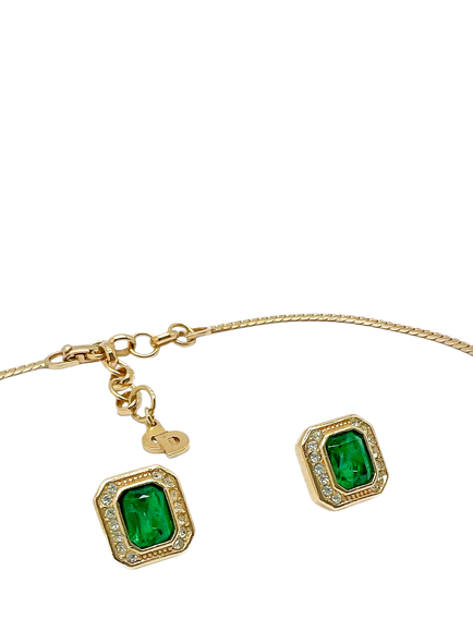 Pre-loved Vintage Dior Emerald Necklace and Earring Set, Circa 1980s - view 2, Gold