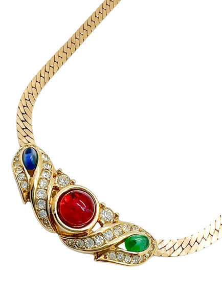Pre-loved Vintage Dior Jewelled Necklace and Earrings Set, Circa 1980s, Gold - view 2, Gold