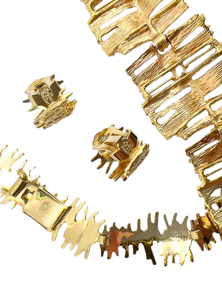 Pre-loved Vintage Grossé Modernist Necklace and Clip-On Earring Set with Bracelet, Gold - view 2, Gold