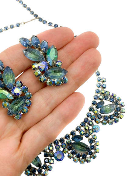 Pre-loved Vintage Collar Necklace and Clip-On Climber Earrings, Blue - view 2, Blue