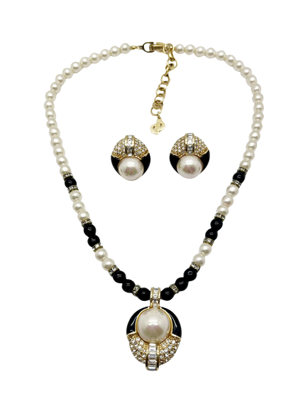 Pre-loved Vintage Christian Dior Monochrome Necklace and Earrings Set, Monochrome