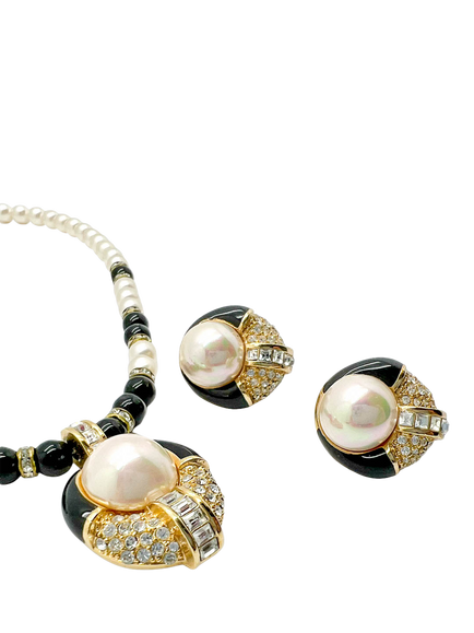 Pre-loved Vintage Christian Dior Monochrome Necklace and Earrings Set - view 2, Monochrome