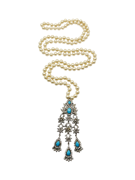 Pre-loved Vintage Turquoise and Pearl Necklace, Blue, Blue