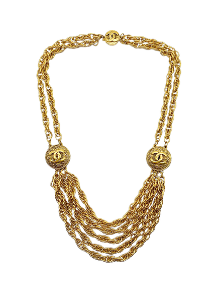Pre-loved Vintage CHANEL by Lagerfeld CC Swagged Chain Collar Necklace, Circa 1980s, Gold, Gold
