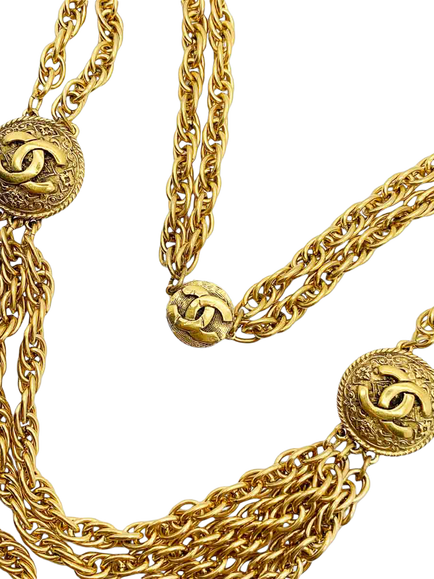 Pre-loved Vintage CHANEL by Lagerfeld CC Swagged Chain Collar Necklace, Circa 1980s, Gold - view 2, Gold