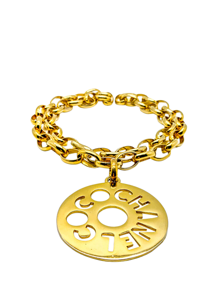 Pre-loved Vintage CHANEL Coco Chanel Cut-Out Necklace, Circa 1980s, Gold, Gold