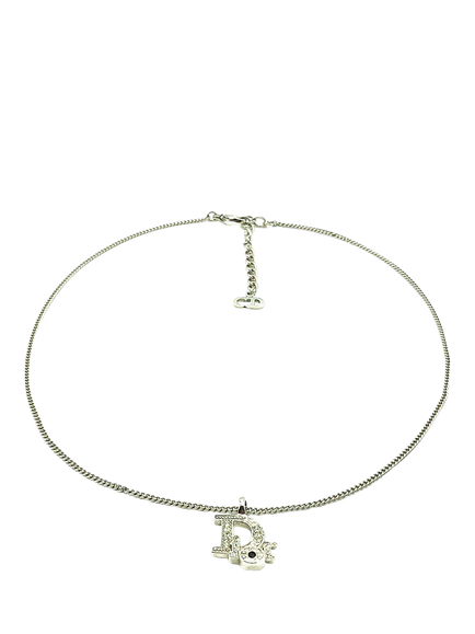 Pre-loved Vintage Christian Dior Crystal Spell-Out Necklace, Silver, Silver