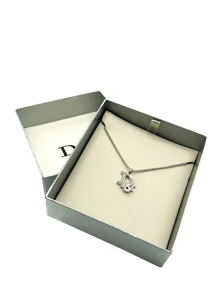 Pre-loved Vintage Christian Dior Crystal Spell-Out Necklace, Silver - view 2, Silver