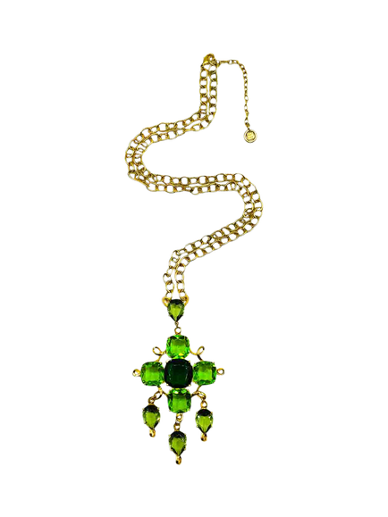 Pre-loved Vintage Givenchy Crystal Cascade Necklace, Green - view 2, Green