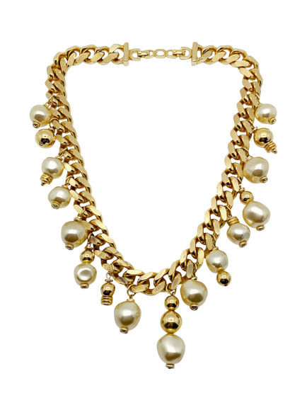 Pre-loved Vintage Dior Pearl Chain Necklace, Gold, Gold
