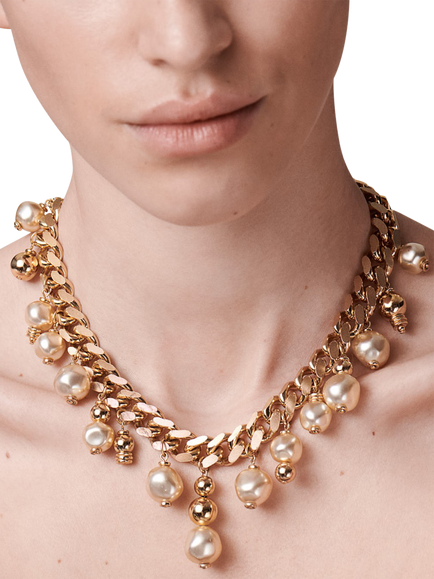 Pre-loved Vintage Dior Pearl Chain Necklace, Gold - view 2, Gold