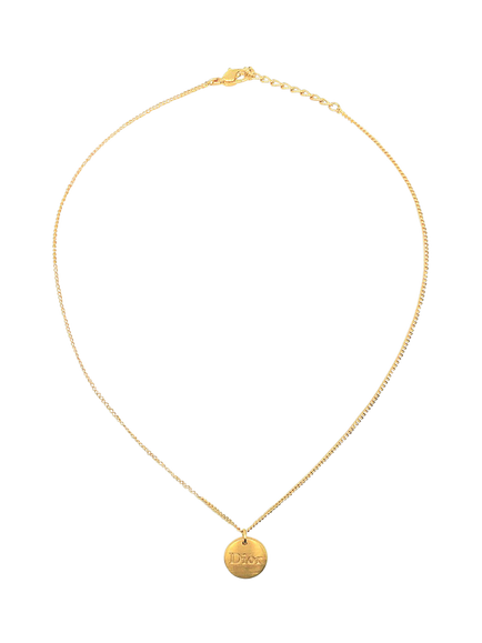 Pre-loved Vintage Christian Dior Logo Disc Necklace, Circa 1990s, Gold, Gold