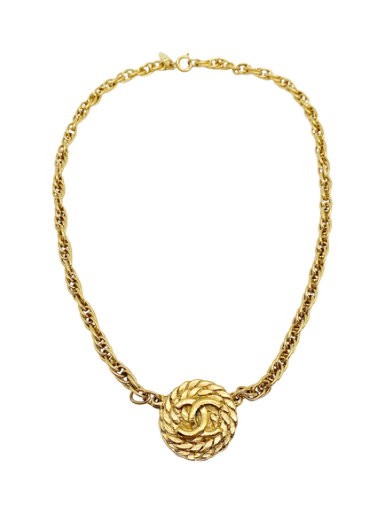 Pre-loved Vintage CHANEL Rope Logo Necklace, Gold, Gold