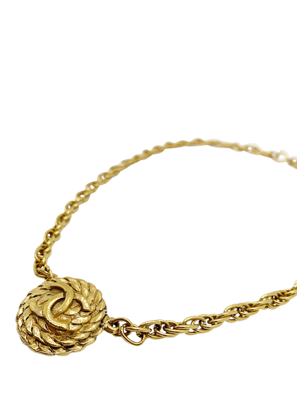 Pre-loved Vintage CHANEL Rope Logo Necklace, Gold - view 2, Gold