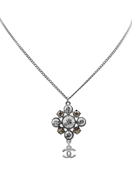 Pre-loved CHANEL Crystal Logo Necklace, Silver, Silver