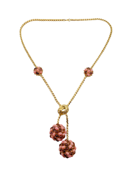 Pre-loved Vintage Carven Paris Cabochon Sautoir Necklace, Pink, Pink