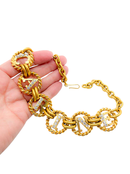 Pre-loved Vintage Carine Paris Logo Choker, Gold - view 2, Gold