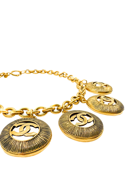Pre-loved Vintage CHANEL Sunburst Logo Charm Necklace, Gold - view 2, Gold