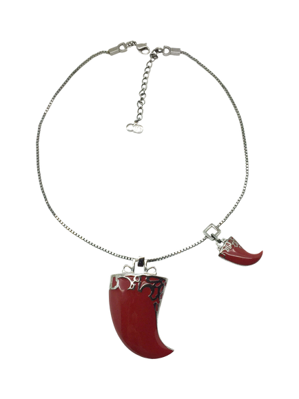 Pre-loved Vintage Christian Dior Claw Pendant Necklace, John Galliano 2003 - view 2, Red