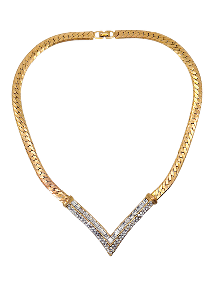 Pre-loved Vintage Christian Dior V Necklace, Gold, Gold