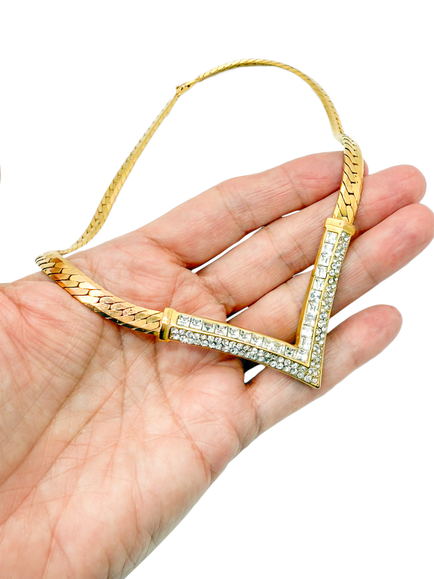 Pre-loved Vintage Christian Dior V Necklace, Gold - view 2, Gold
