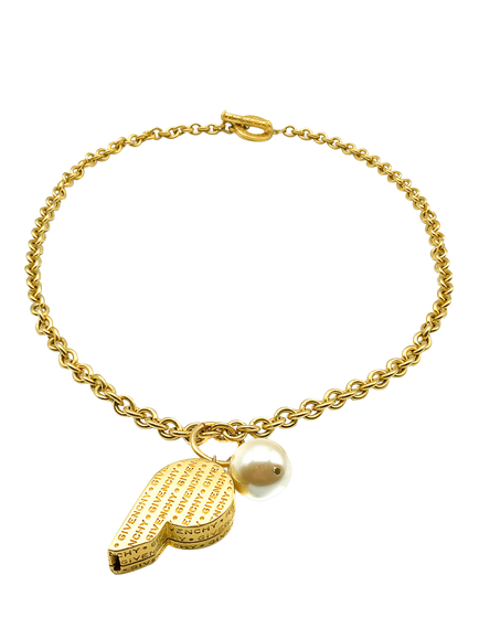 Pre-loved Vintage Givenchy Whistle Necklace, Gold, Gold