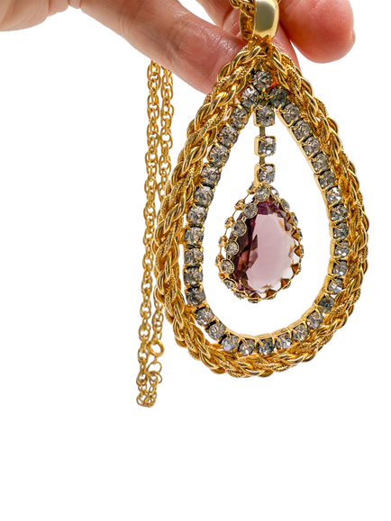 Pre-loved Vintage Hobé Amethyst Eye Necklace, Circa 1960s, Purple - view 2, Purple