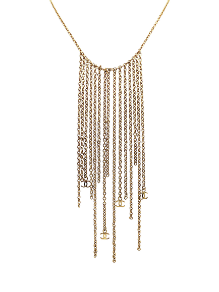 Pre-loved Vintage CHANEL Fringe Logo Necklace, Dated 2001, Gold, Gold